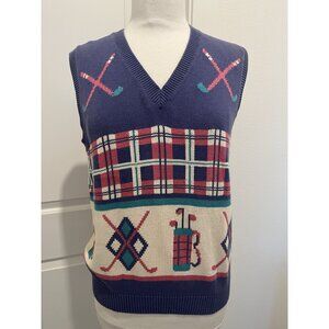 Vintage Jean Bell Hand Loomed Golf Argyle Sweater Vest Women’s M Preppy Golfcore